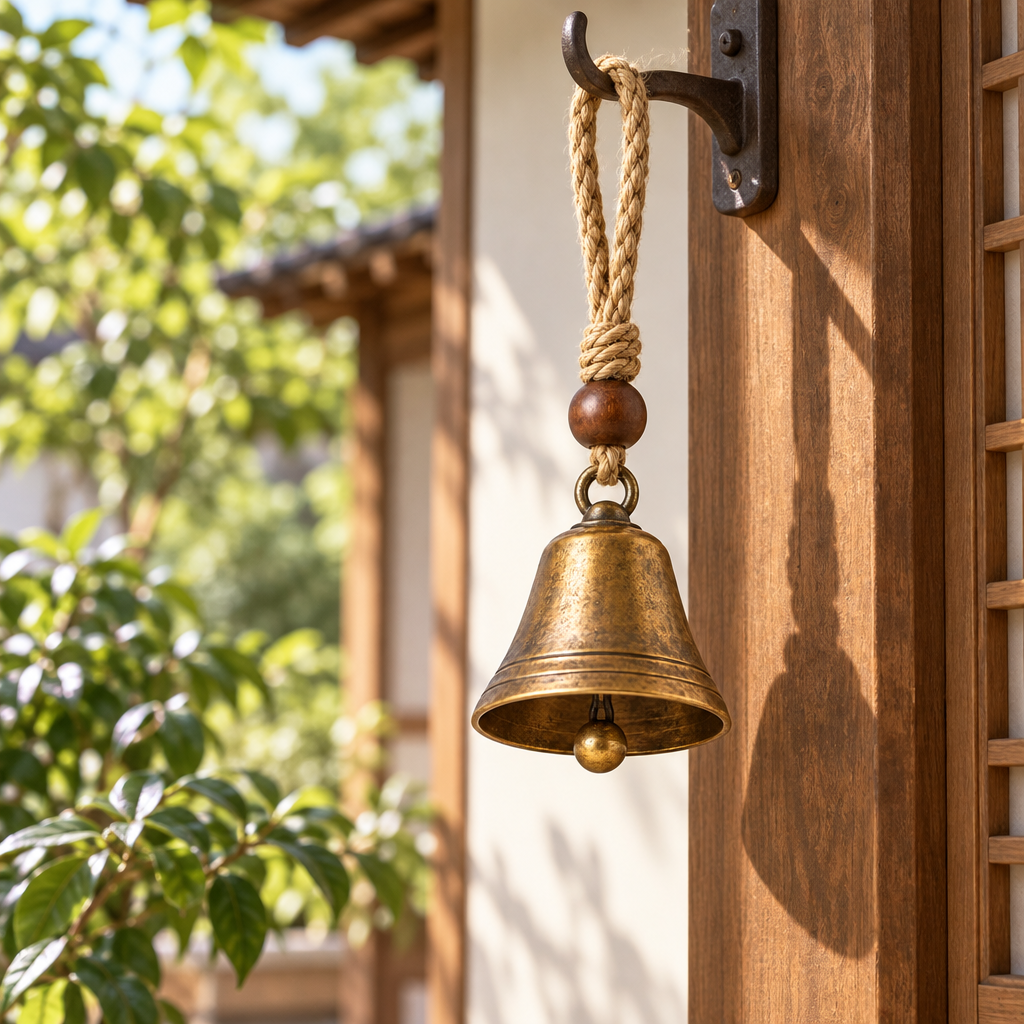Rustic Brass-Tone Hanging Bell — view 2