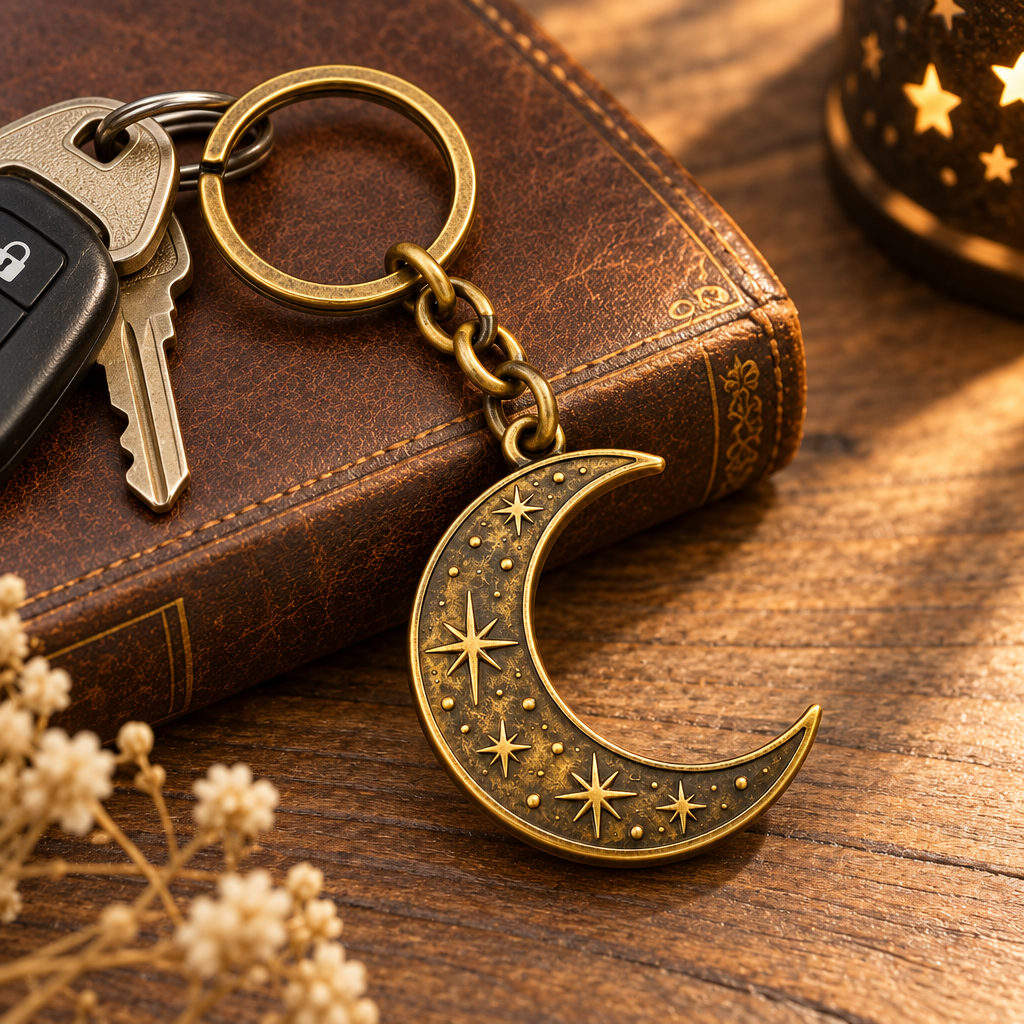 Crescent Moon & Stars Keychain — view 2