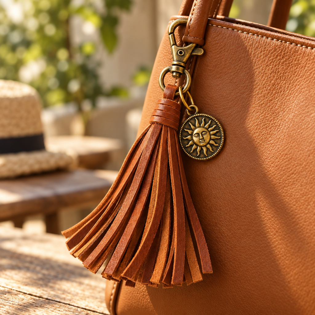 Cognac Tassel & Sun Bag Charm — view 2
