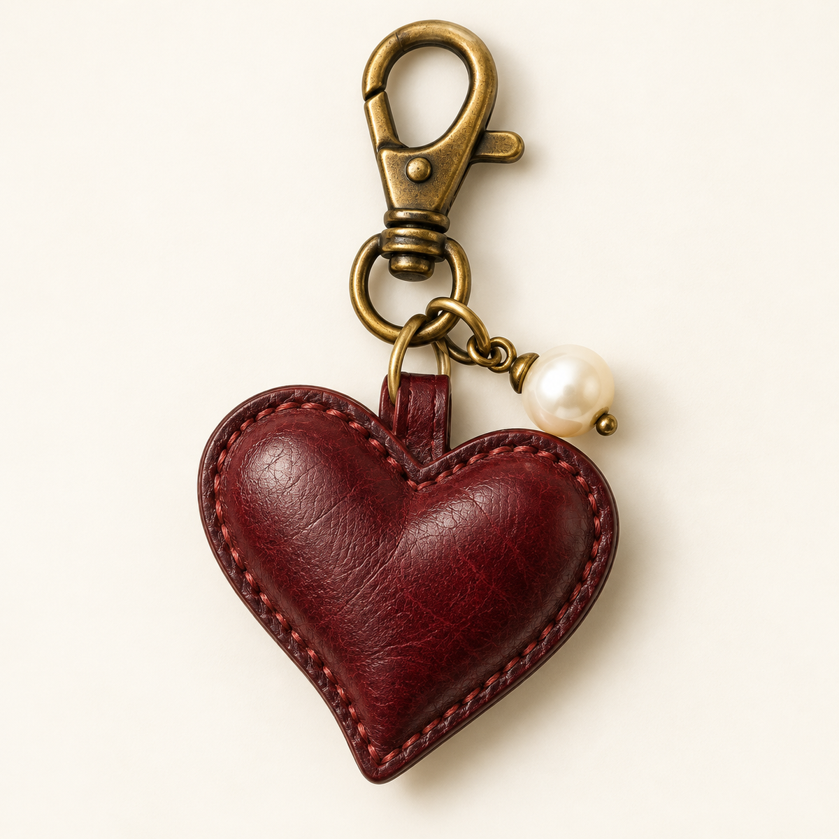 Burgundy Heart & Pearl Bag Charm — view 1