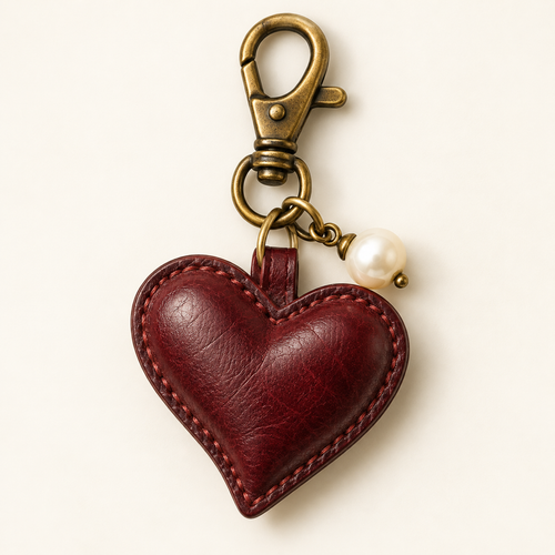 Burgundy Heart & Pearl Bag Charm — view 1