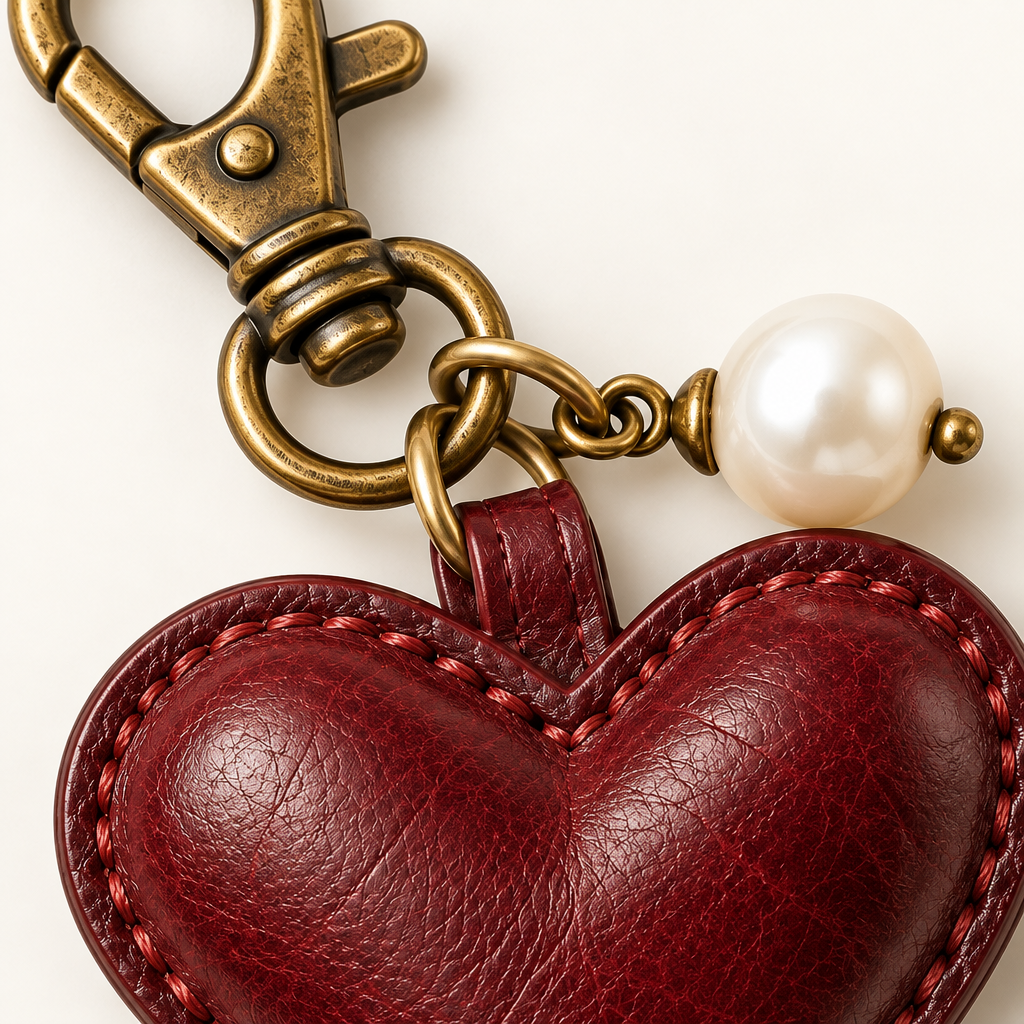 Burgundy Heart & Pearl Bag Charm — view 3