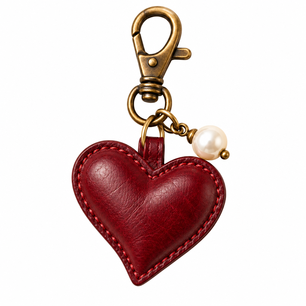 Burgundy Heart & Pearl Bag Charm — view 4