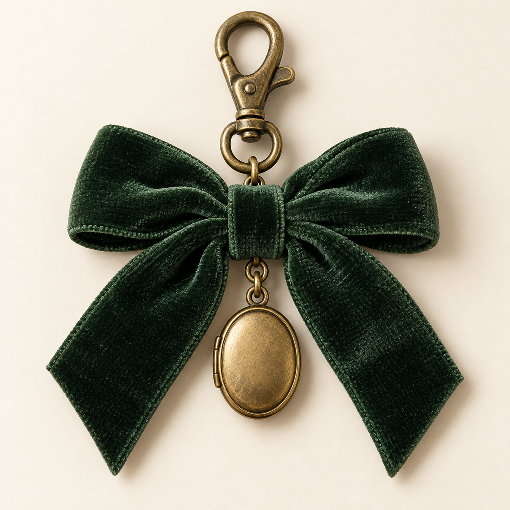 Forest Green Bow & Locket Bag Charm — view 1