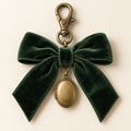 Forest Green Bow & Locket Bag Charm — view 1