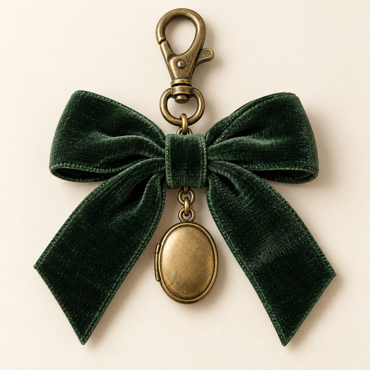 Forest Green Bow & Locket Bag Charm — view 1