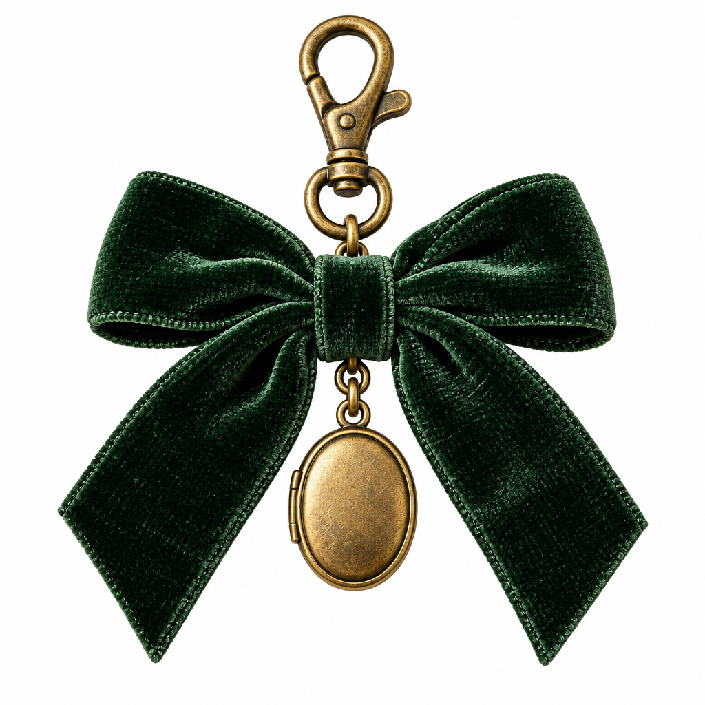 Forest Green Bow & Locket Bag Charm — view 4