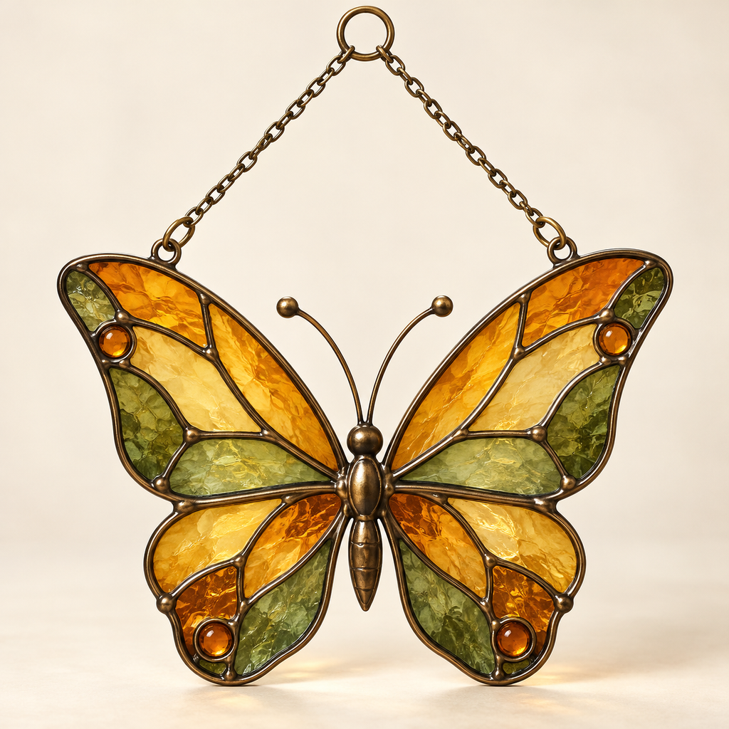 Amber & Olive Butterfly Suncatcher — view 1