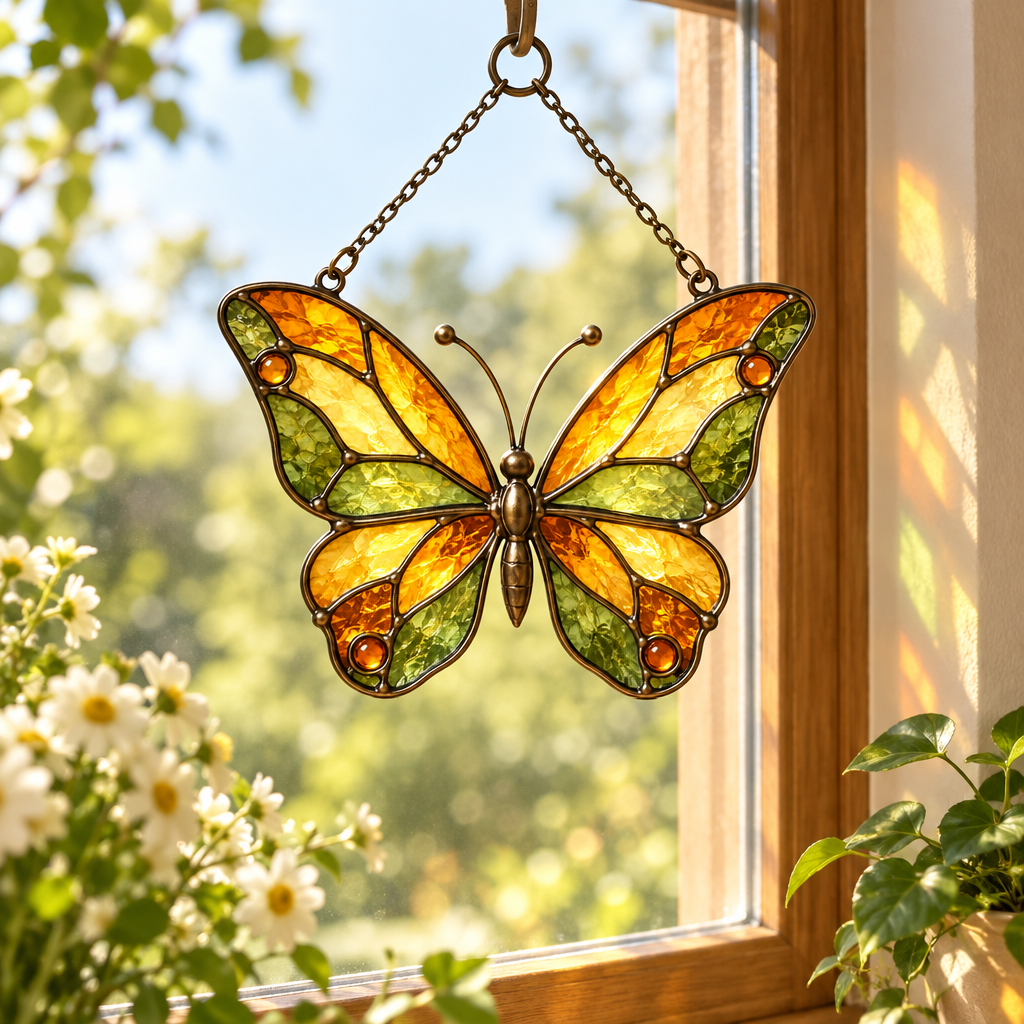 Amber & Olive Butterfly Suncatcher — view 2